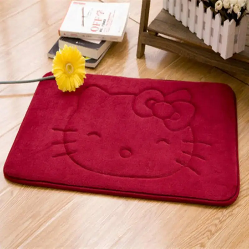 Kawaii Miniso Hello Kitty Cartoon Entrance Carpet Thick and Cute Coral Fleece Bathroom Floor Mat Absorbent Anti-Slip Mat 2024