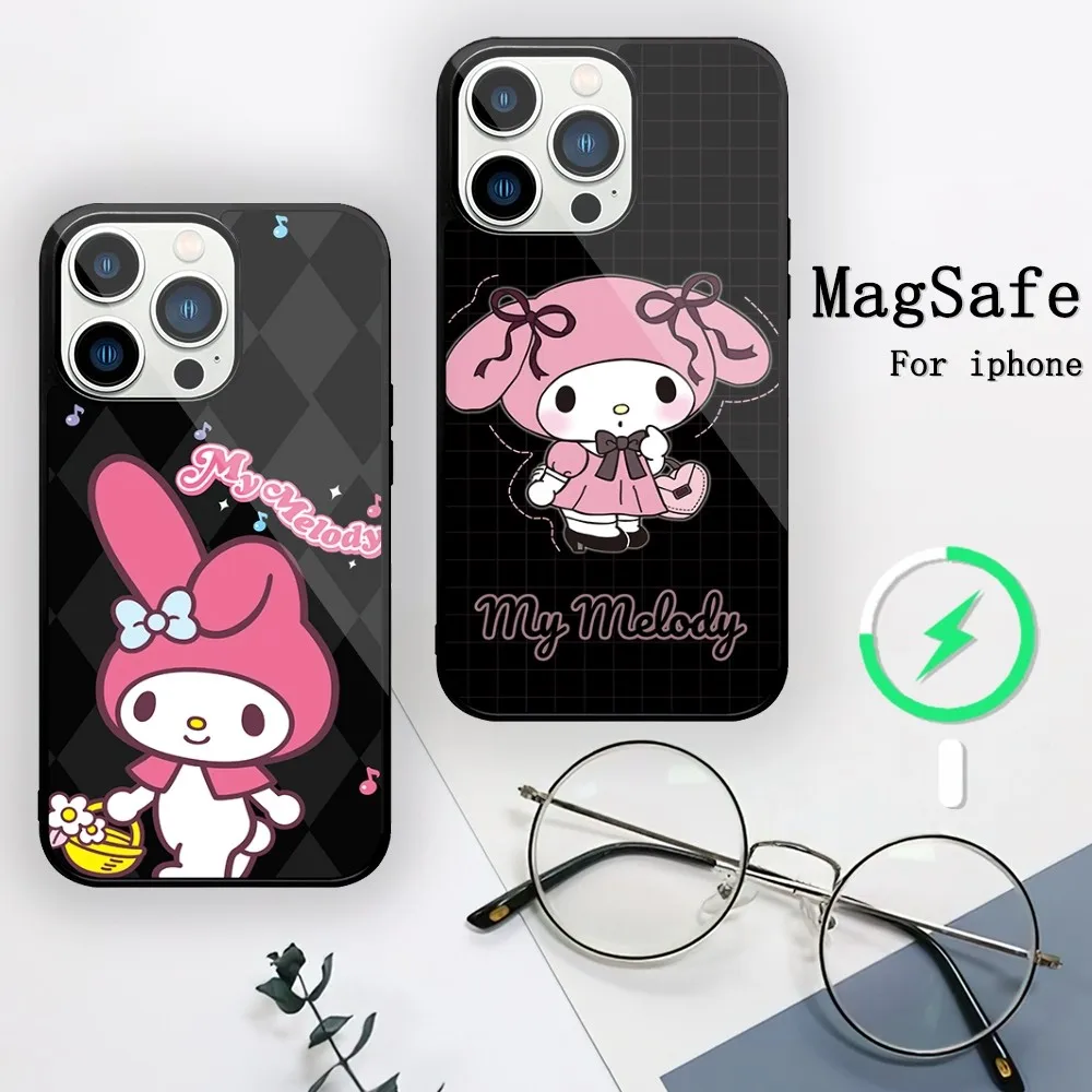 MINISO Sanrio My Melody Cute Phone Case For iPhone 11 12 13 14 15 Mini Pro XS Max X S Plus XR Magnetic Attraction Shell