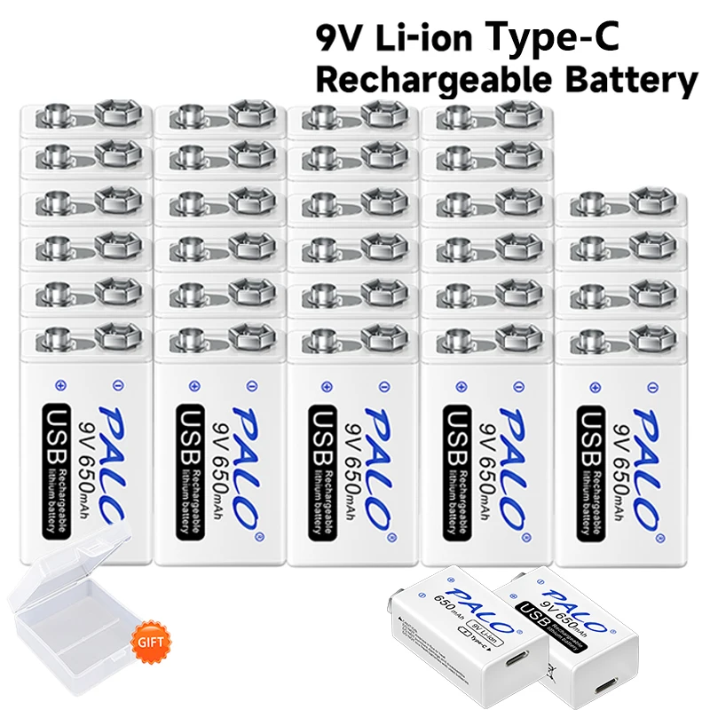 9V 6F22 650mAh Typ-C USB-Batterien Li-Ion Lithium 9 Volt Wiederaufladbare Batterie für Hubschrauber-Modell Mikrofon Gitarre Spielzeug