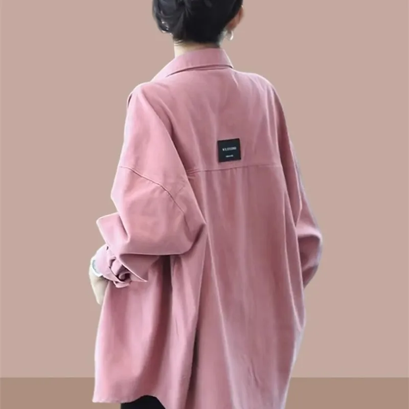

Fashionable Loose Women's Shirt Jacket Spring Autumn 2025 New Popular Mid-Length Casual Layering Top Collar Button down