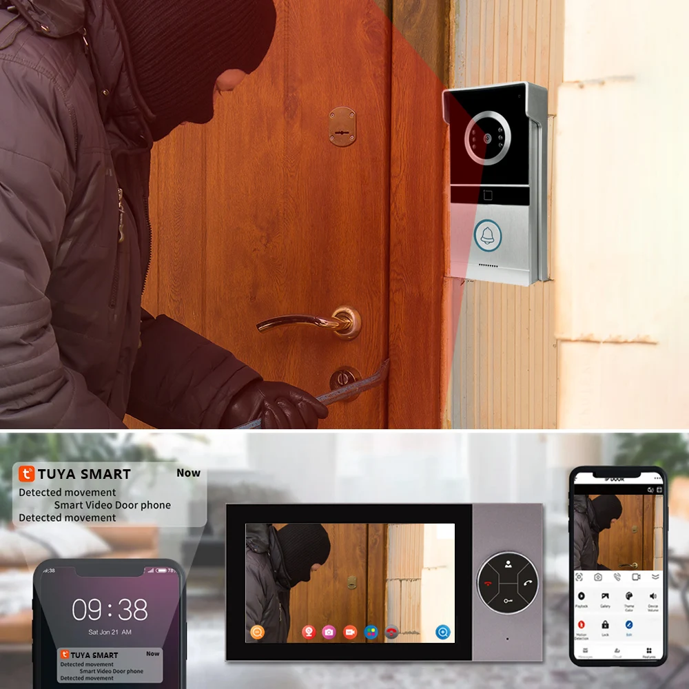 Imagem -05 - Inteligente hd Visual Intercom Campainha Detecção de Movimento Gravação de Vídeo Interfone de Desbloqueio Remoto Tuya 7