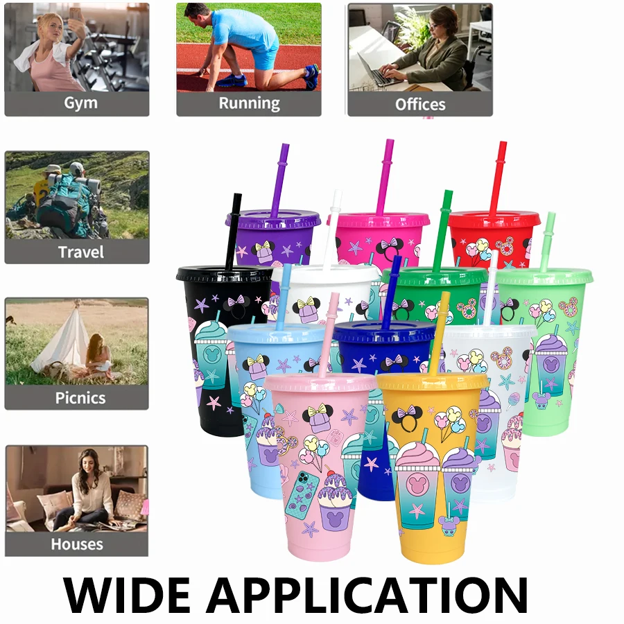 12 pièces/paquet Disney, avatar de Minnie, tasse d'eau en plastique multicolore de 26oz, ustensiles de boisson pour fête, cadeau d'anniversaire/retour à l'école