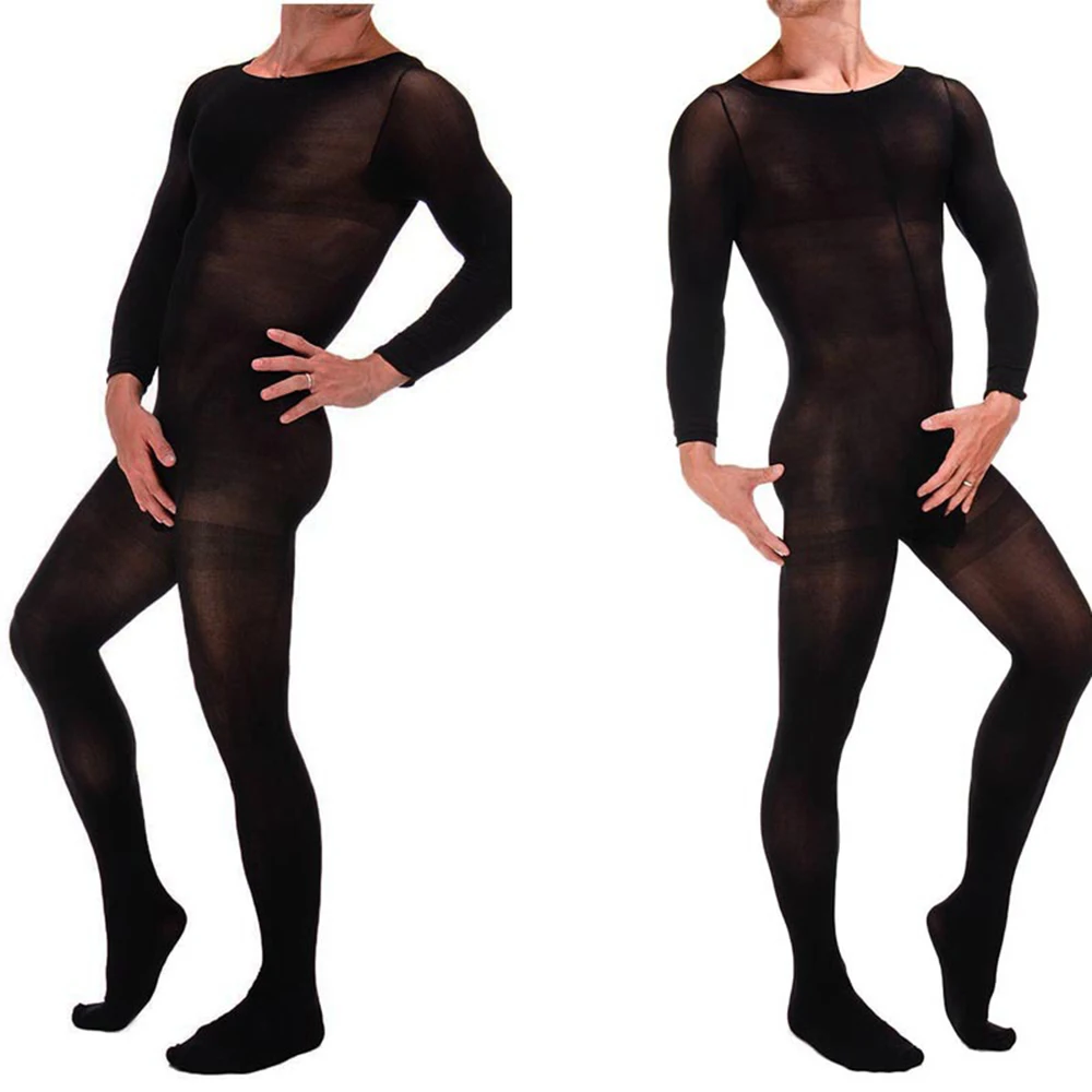 Men\'s Transparent Body Suit Pantyhose Elastic Full Body Stocking Bodysuit Jumpsuit Hosiery Tights Underwear Lingerie Male