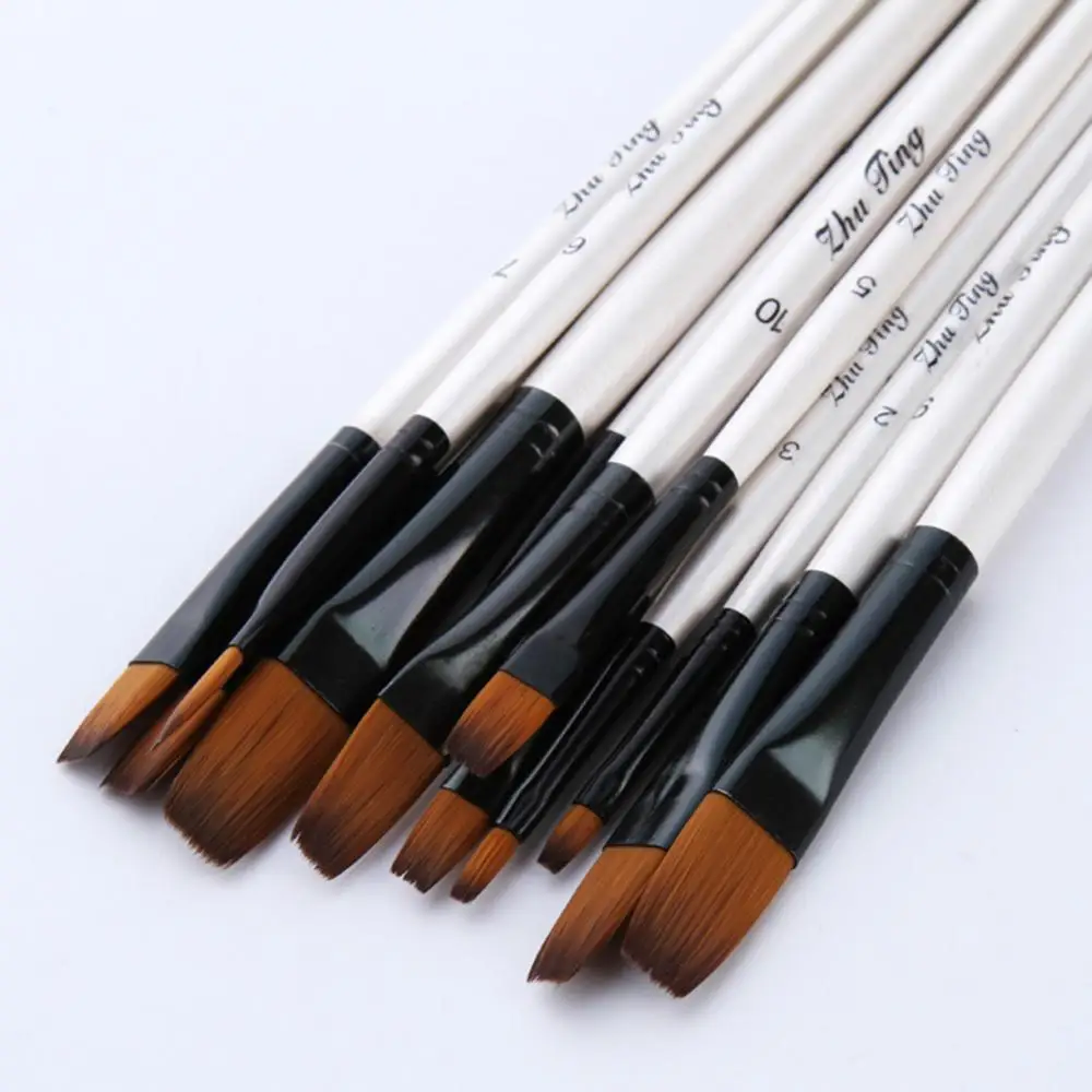 12Pcs Artist Paint Brush Set High Quality Nylon Hair Pointed Flat Top Paint Drawing Brush Watercolor Acrylic Oil Brush Painting