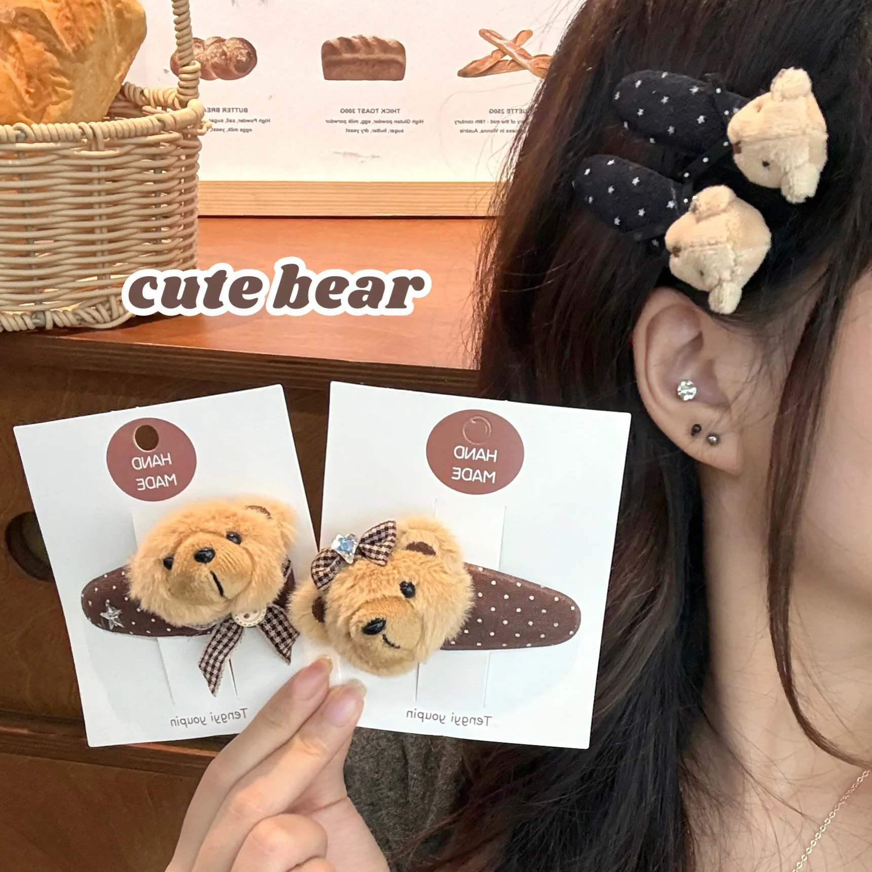 New Cute Plush Teddy Bear Plush Doll Hair Clip Sweet Autumn/winter Bangs Clip Versatile ‘bye-bye’ Clip For Girl Hair Accessory