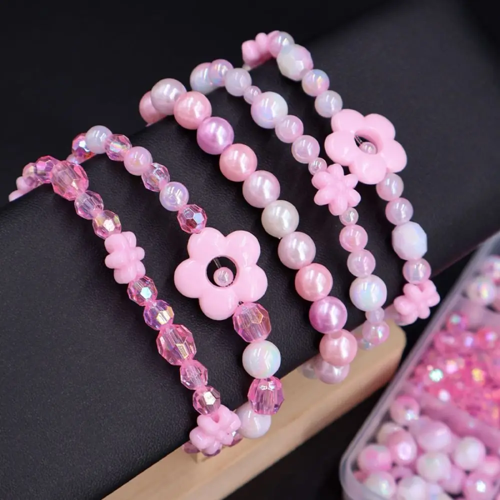 Makeing Bracelet Heart Beaded Accessories Round Handmade Kids DIY Jewelry Accessory Tassel Pink Loose Spacer Beads Set