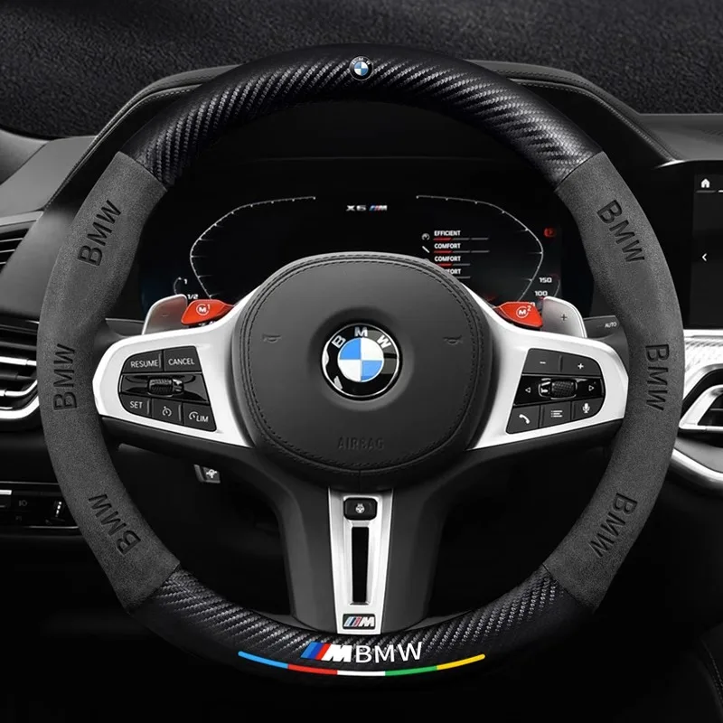 BMW M X1 X3 X4 X5 X6 G20 G30 E39 E46 E87 E90 E92 F10 F15 F25 F30 Carbon fiber Suede Leather Car Steering Wheel Cover Accessories