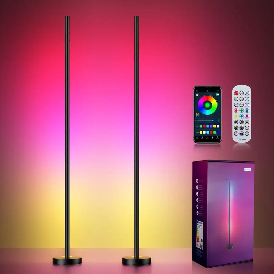 

OIYN Smart RGBICW LED Corner Floor Lamp 2 Pack 16 Million DIY Colors, 68 Scenes, Music Sync, App Remote Control, ColorChanging