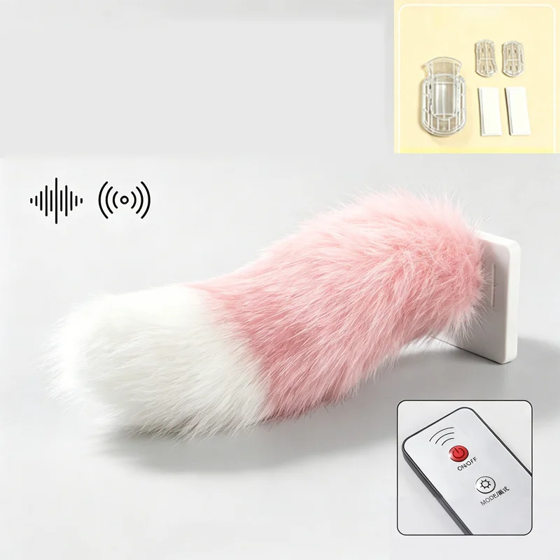 Remote Control Electric Wagging Fox Tail for Scooter Plush Faux Fur Car Rear Decoration Moving Animal Tail Accessory