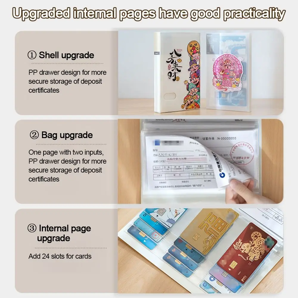 مجلد إيداع بنك الثروة، صفحة داخلية شفافة، مجموعة إيداع متعددة الوظائف، تخزين بمشبك فحص مقاوم للماء