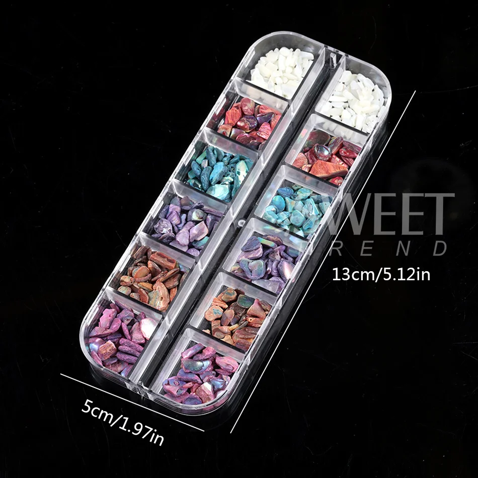 12 Gitter Nagelkunst Aurora Abalone Muschelschuppen 3D Charms Unregelmäßige Muschelfragmente Aurora Scheiben DIY Maniküre Deko Zubehör – Detail 7