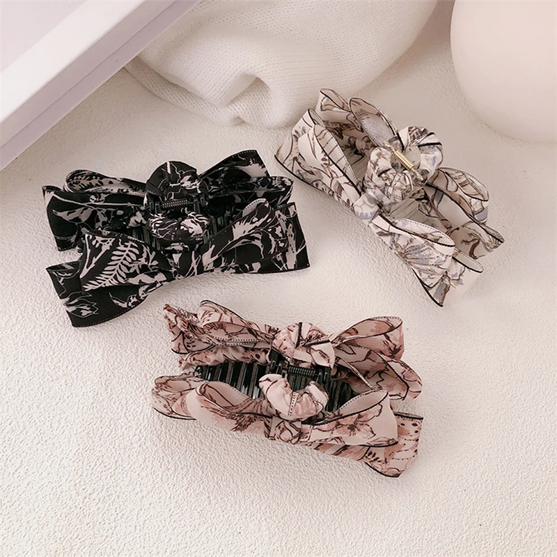 China Bowknot Vintage Large Hair Claw Clips Women Elegant Bow Barrette Crab Hairpins Girls Headwear Hair Accessories Female