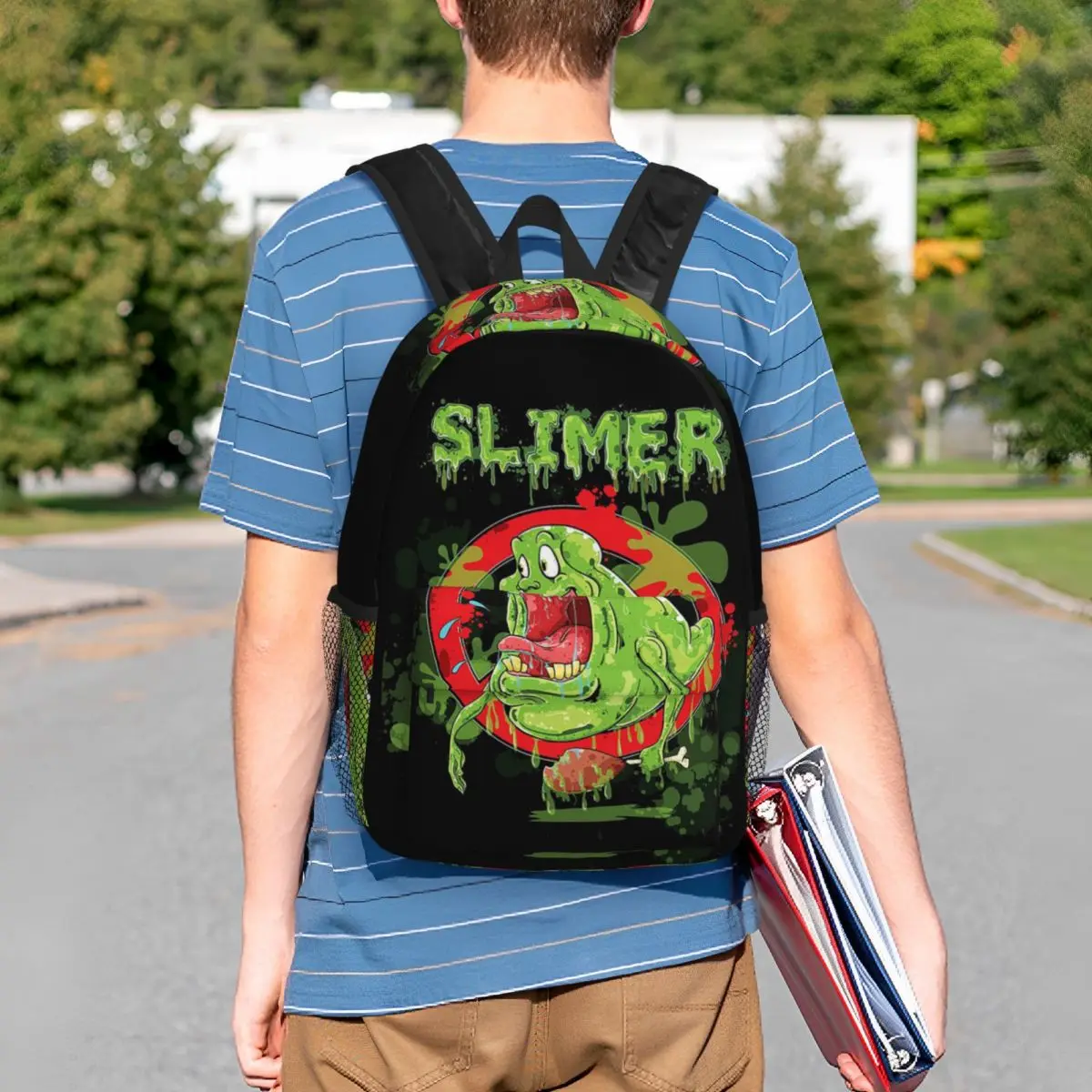 حقيبة ظهر Ghostbusters Slimer للطلاب والأولاد والبنات حقيبة كتب للأطفال حقيبة مدرسية حقائب كتف للكمبيوتر للرجال والنساء #5