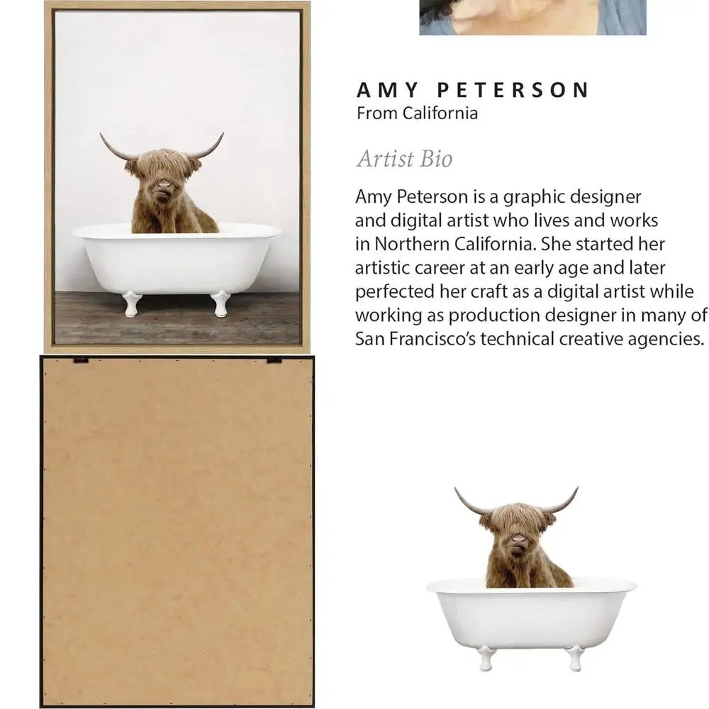 

Эми Петерсон 18x24 Шикарная горная корова в ванне Холст, натуральная рамка для декора стен