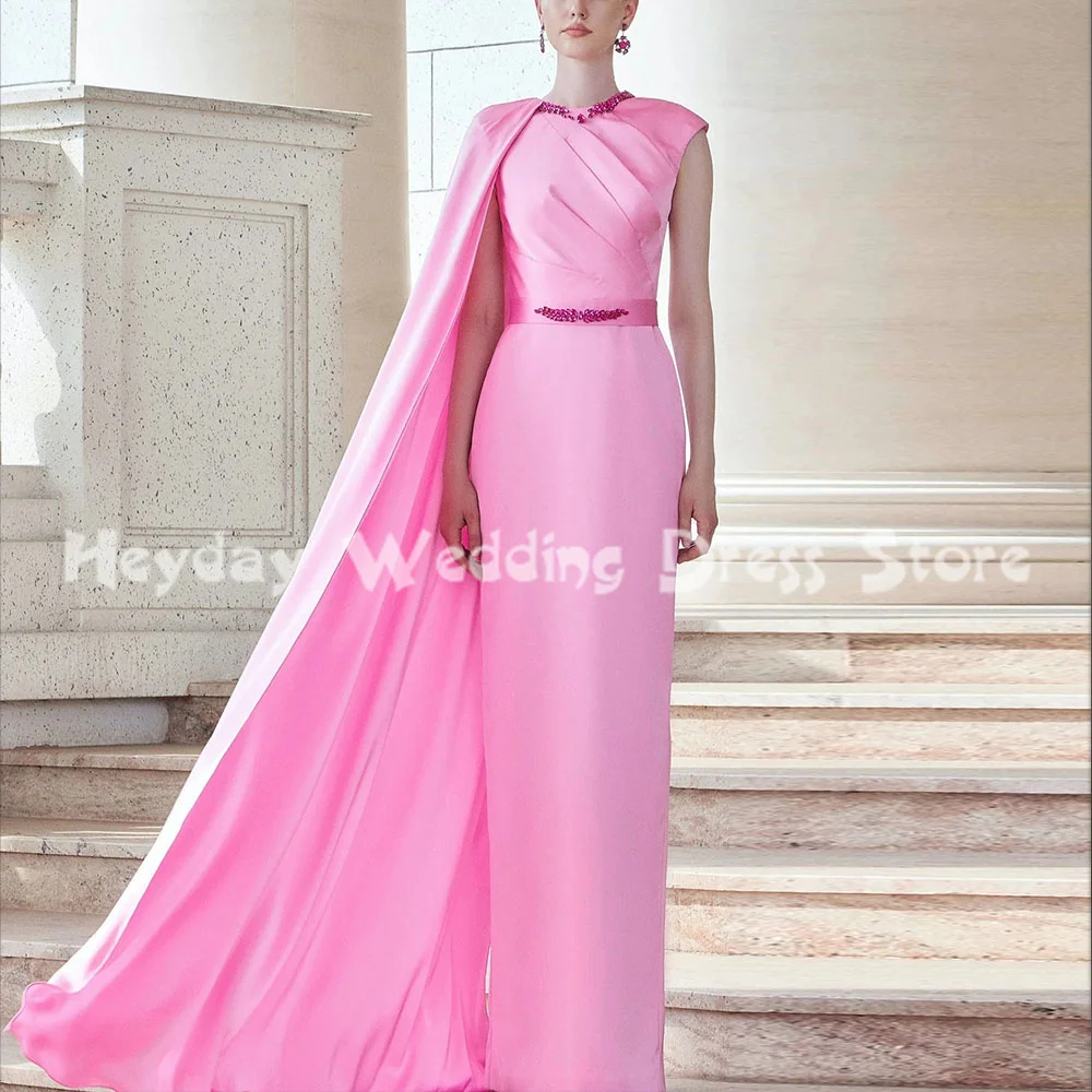 

Heyday Women's O-neck Straight Beaded Saudi Evening Dresses Sleeveless With Long Ribbons Floor-Length Elegant Dresses 2025