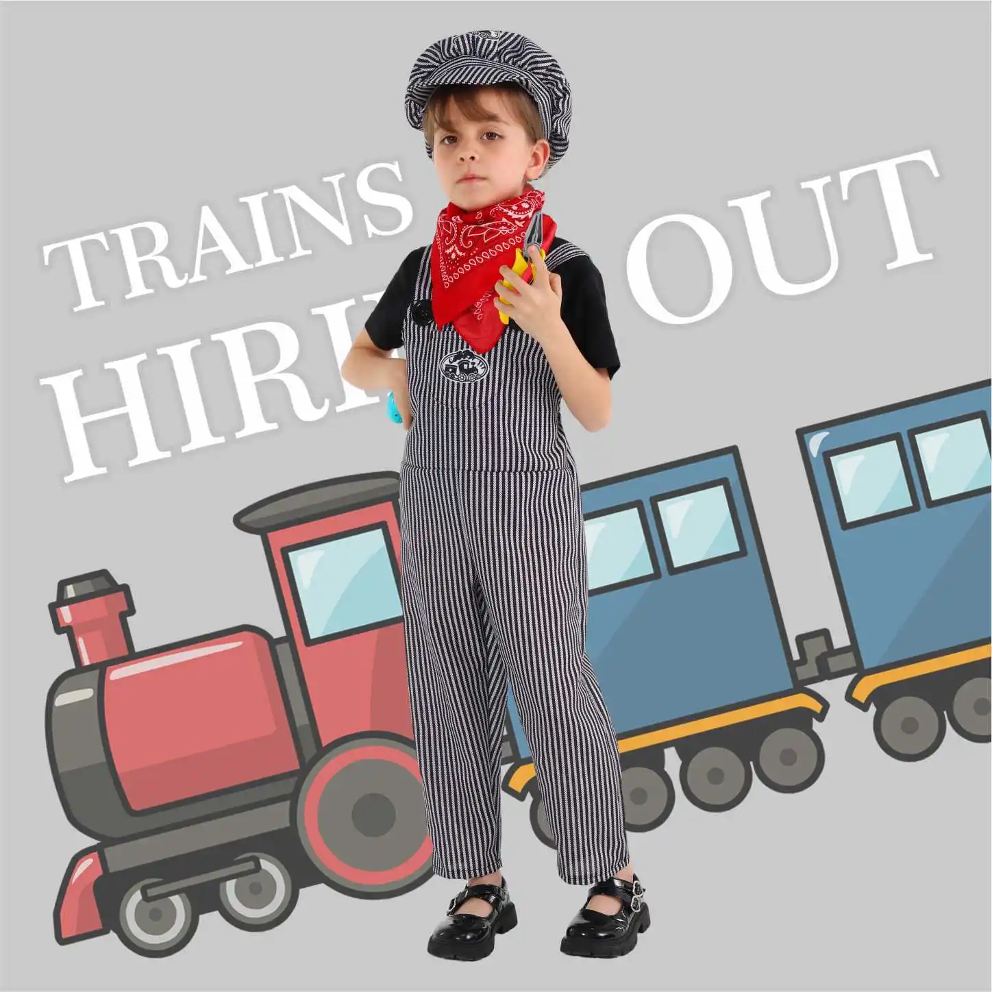 

【New Arrival】Halloween Occupational Kids' Train Engineer Overalls Costume For Performance And Show