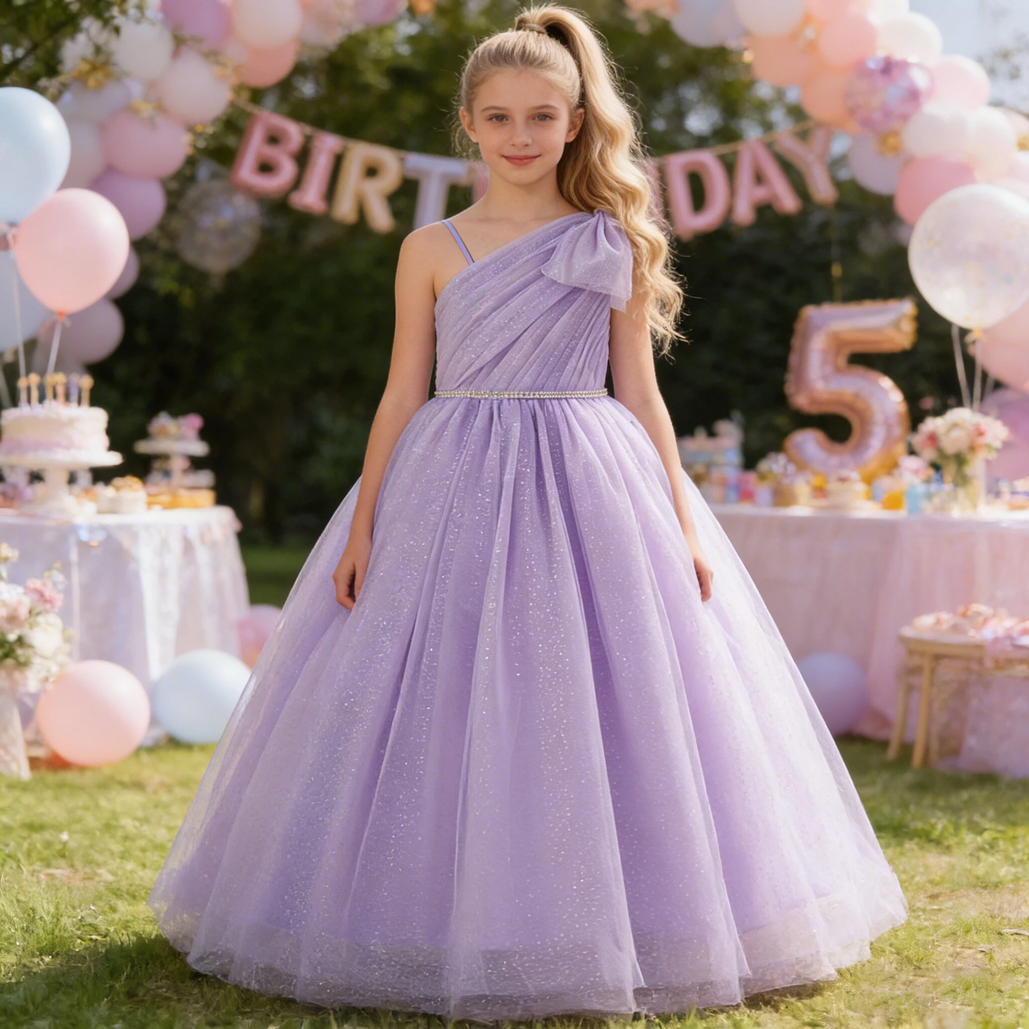 Elegant Bridesmaids Party Girl Dresses Fashion Tulle Baptism Wedding Princess Dress Girls Formal Big Bow Birthday Prom Costumes