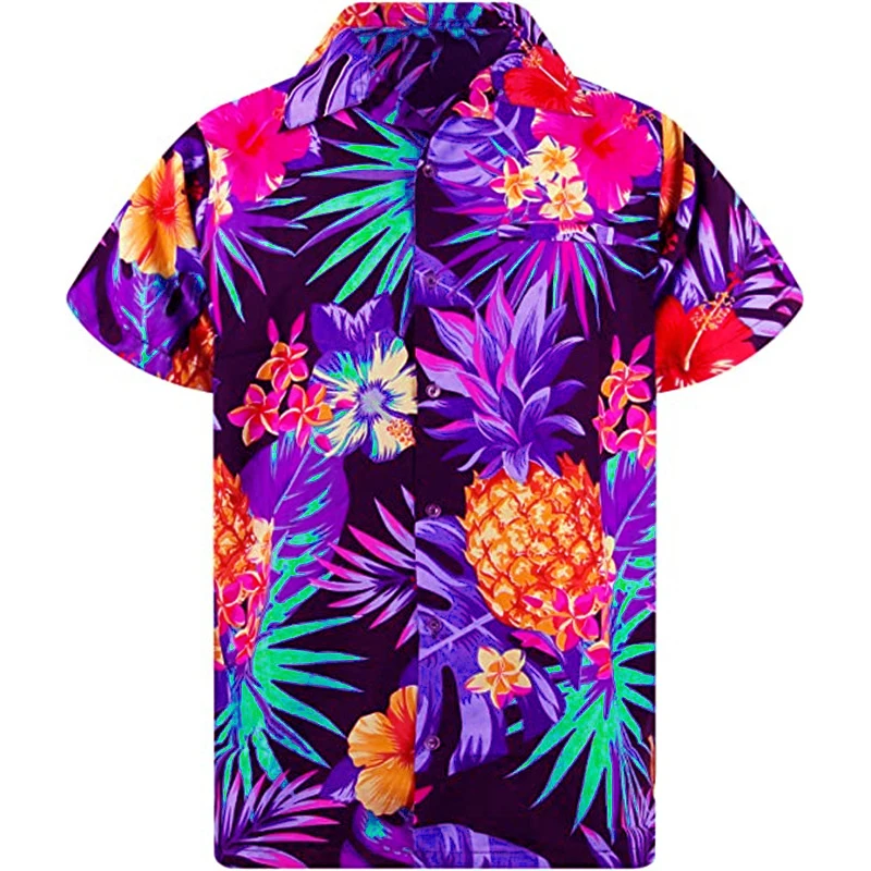 New Men Shirts 3d Pineapple Printed Short Sleeve Blouse Casual Oversized T-shirts Tops Hawaiian Shirts For Men Clothing