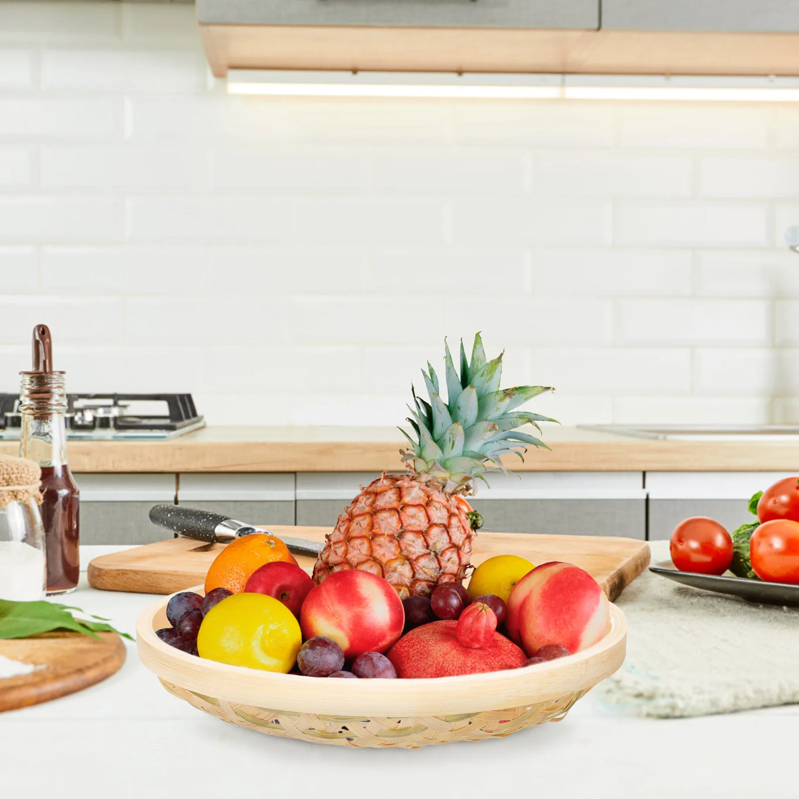 

Large Round Bamboo Storage Basket Hand Woven Food Container for Kitchen Home Sundry Organization Fruit Bread Snack