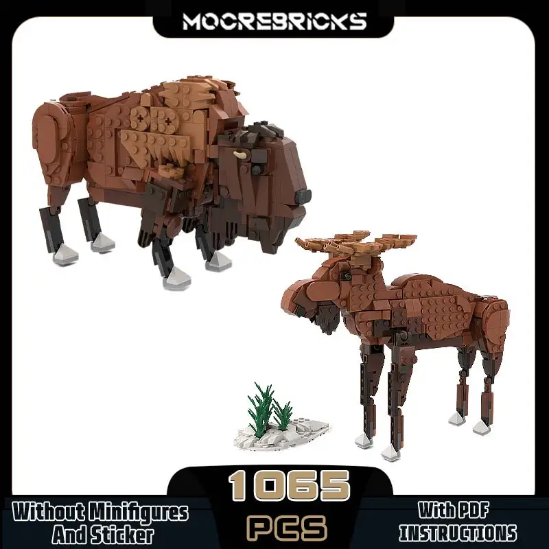 

MOC большие животные лось американский бизон модульные строительные блоки собранные головоломки игрушки оригинальные кирпичи праздничные подарки