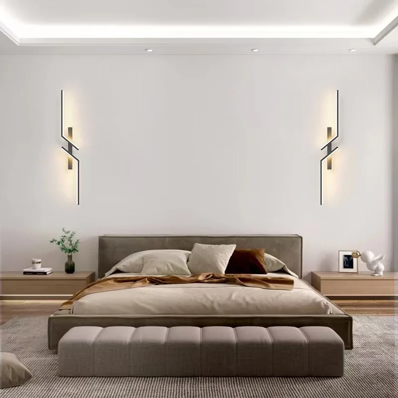 

Modern minimalist long wall lamp creative bedroom bedside lamp grille living room TV sofa background wall light aisle light