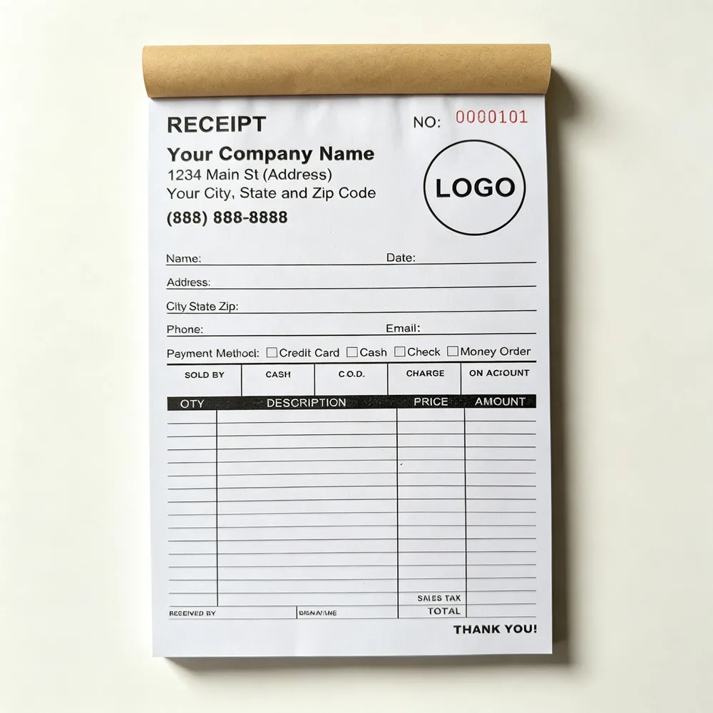Carbonless Invoice Book Pre Numbered Duplicate Sales Receipt Book Customizable Logo Sales Order Form Notebook for Small Business