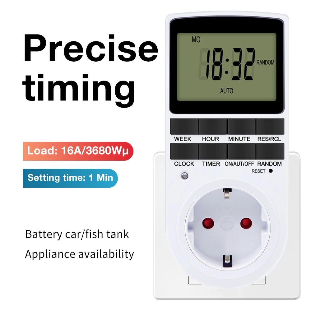 Interruttore timer digitale elettronico ciclico 24 ore EU UK AU US BR FR Spina presa timer da cucina presa di temporizzazione programmabile 220V