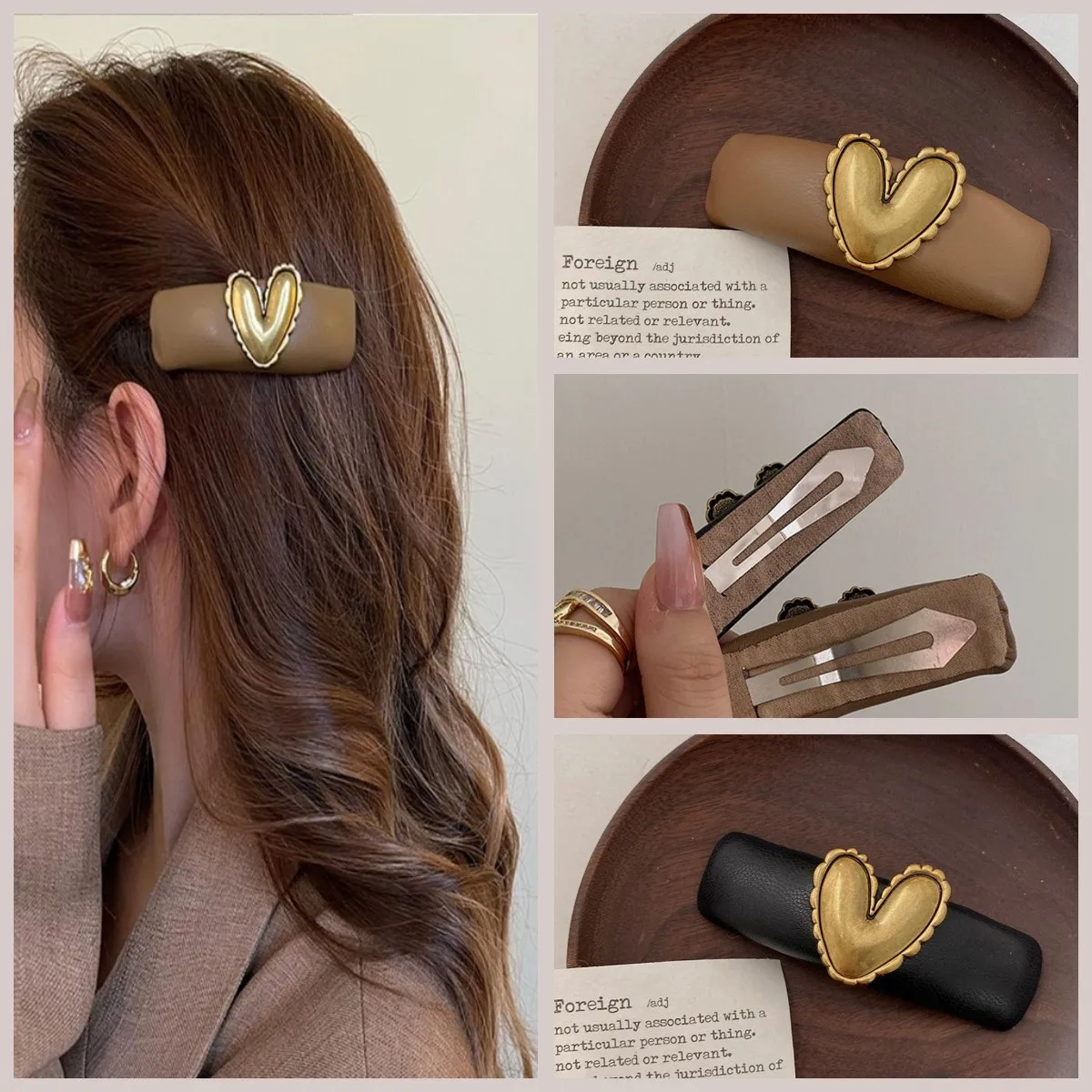 1/2pcs Retro Personality Temperament Metal Bronze Heart Broken Hair Clip Side Fringe Clip Hair Styling BB Clip Hair Accessories