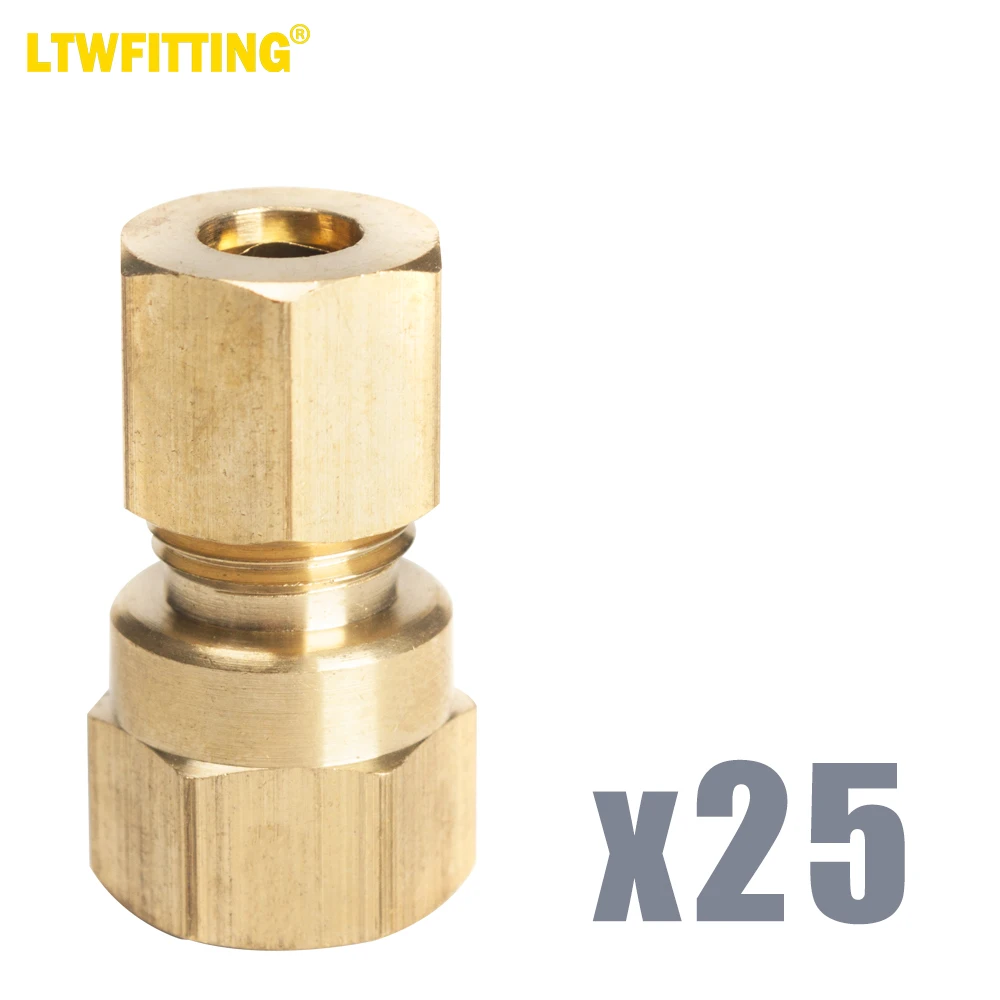 LTWFITTING Brass 1/4-Inch OD x 1/8-Inch Female NPT Compression Connector Fitting(Pack of 25)