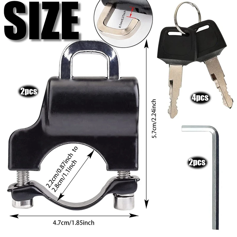 2Pcs 22Mm Universal Handlebar Motorcycle Helmet Lock Motorcycle Anti-Theft Lock Motorcycle Lock