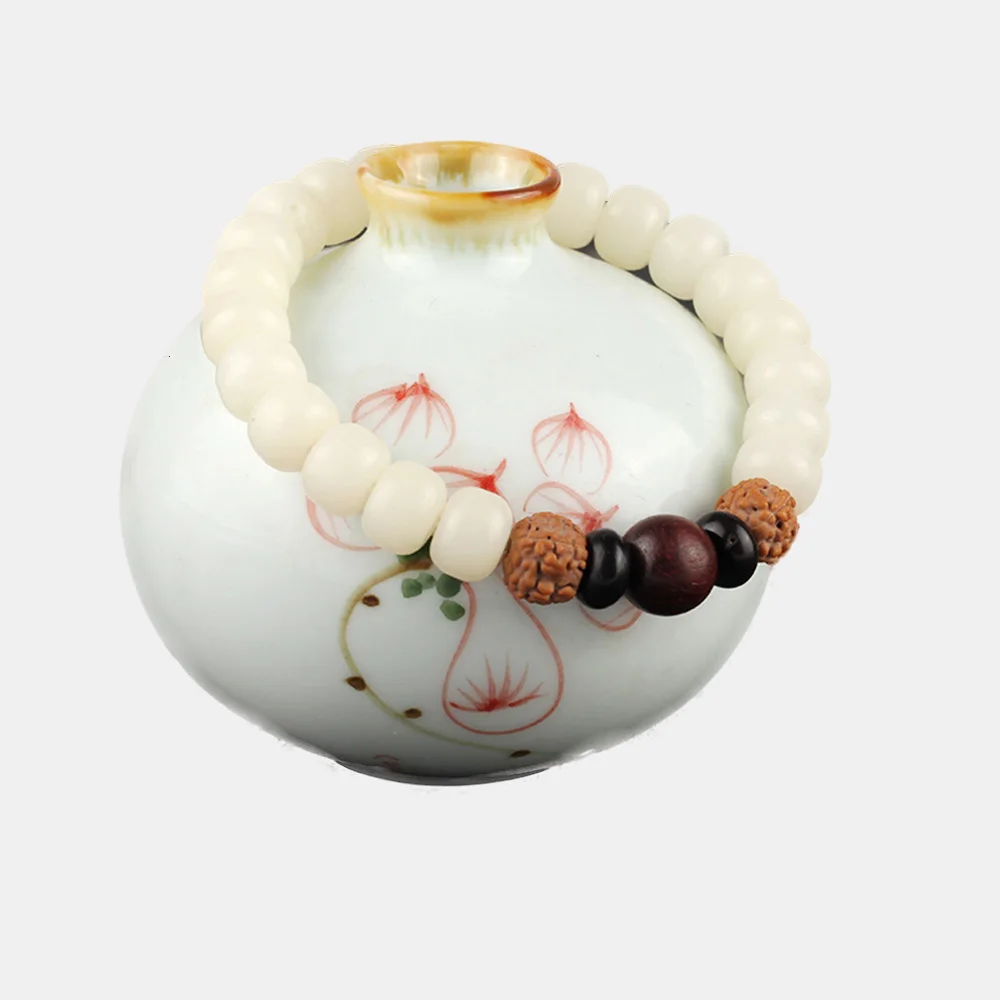 Tibetan Buddhism Mala Beads Bracelet With Rudraksha Vajra Natural White Bodhi Seed Prayer & Yoga Meditation OM Jewelry