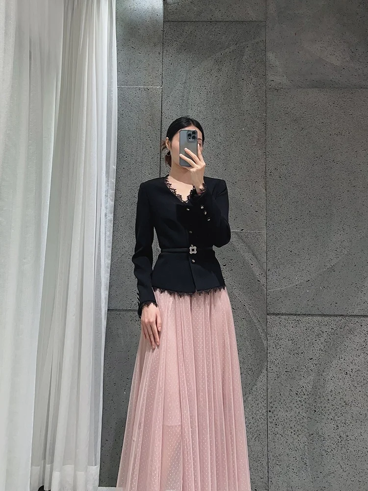 

Bla Lace Slimming Belt ort Jaet Women's irt V-ne Commute Sle Breathable Acetate Polyester Fiber Long Sve