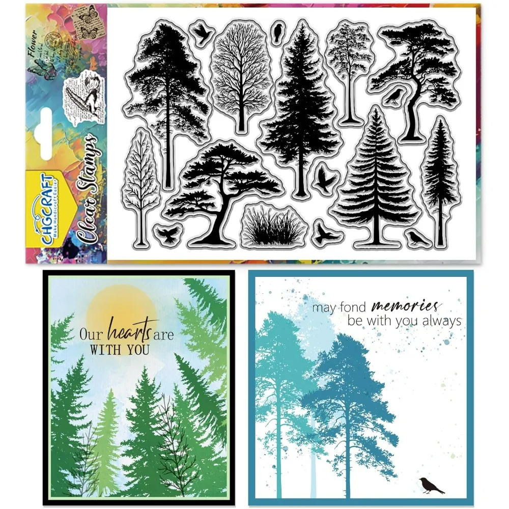 Klare Stempel mit Baum-Vogel-Silhouette, transparente Silikon-Stempel, transparente Bastelstempel für DIY Scrapbooking, Fotoalbum, dekorativ