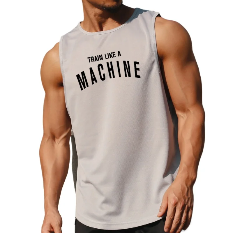 Summer Men Gym Workout Pumping iron Tank Tops Vest Machine Fitness Clothing Mesh Quick Dry Loose Muscle Fit Sleeveless T Shirts