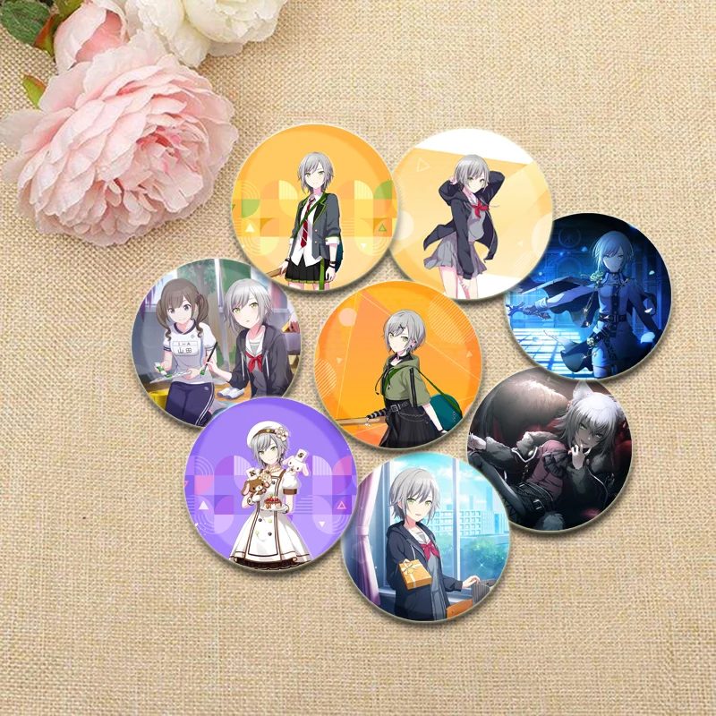 Project SEKAI Badge Cute Anime Girl Lapel Pins Hinomori Shiho (Leo Need) Round Brooches for Backpack Clothes Accessorie Fan Gift