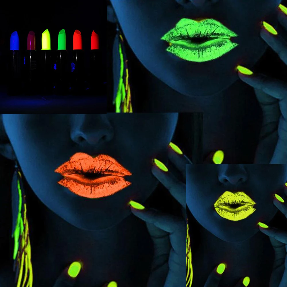 Neon Glow Lipstick UV Blacklight Reactive Fluorescence Lipstick Makeup Face Body Paint Glow in the Dark Black Light Party Supply