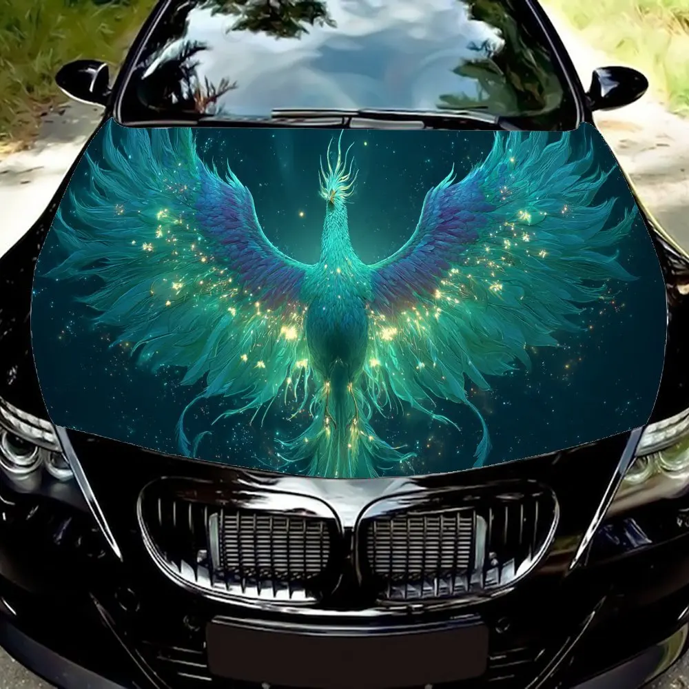 Phoenix Flapping Wings in the Universe Car Vinyl Wrap, PVC Waterproof Car Hood Sticker, Self-Adhesive Scratch-Resistant Stickers