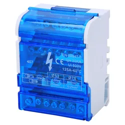 407 Terminal Distribution Box Din Rail 4-Level Single Phase Junction Box Case with Blue Transparent Cover