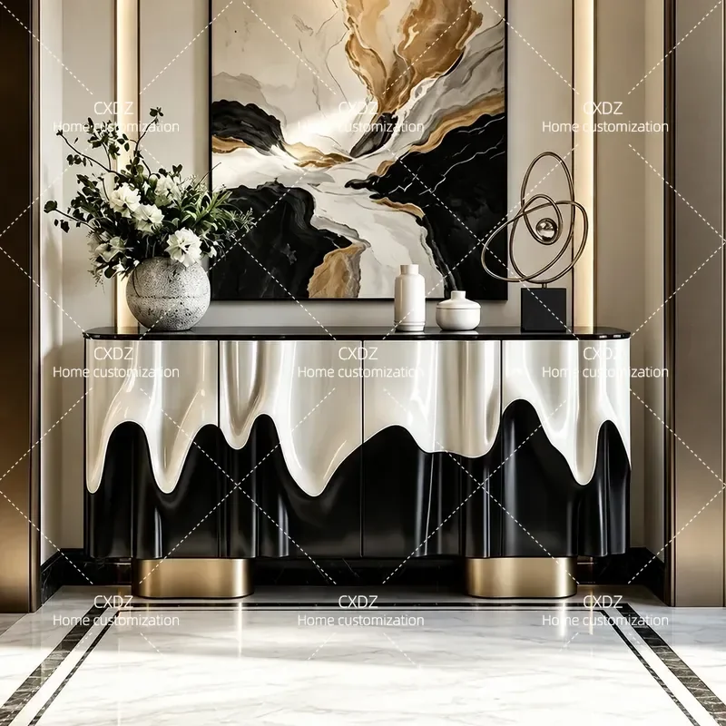 Modern Light Luxury Dining Side Cabinet Entryway Living Room Decorative Storage Unit High End 3D Engraved Household Villa