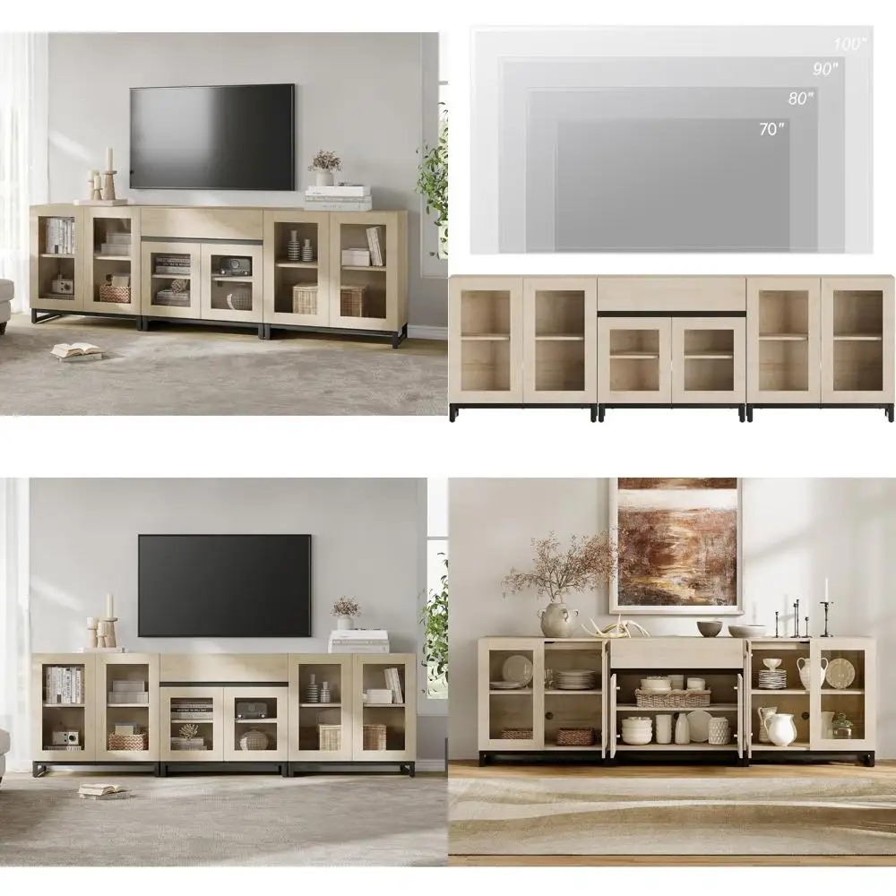 

All-in-One TV Stand for 100-Inch TVs: Contemporary Entertainment Center with Glass Doors and Adjustable Shelves
