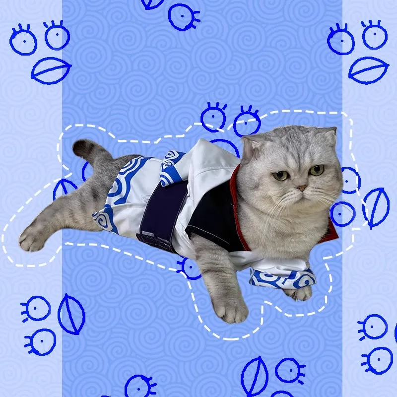 Pet Clothes Anime GINTAMA Sakata Gintoki Cosplay Costume Cat Suit Jumpsuit Dog Cosplay Outfits Halloween Suit Custom Made