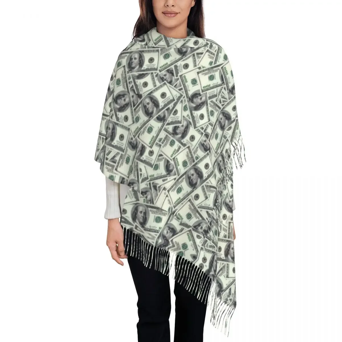 Giant Money 100 Dollar Bills Tassel Scarf Women Soft European Shawls Wraps Female Winter Scarves