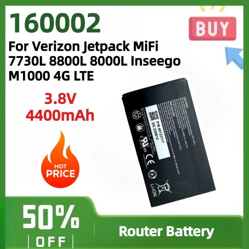 160002 Battery 3.8V 4400mAh for Verizon Jetpack MiFi 7730L 8800L 8000L Inseego M1000 4G LTE Portable WiFi Router P/N 40123117