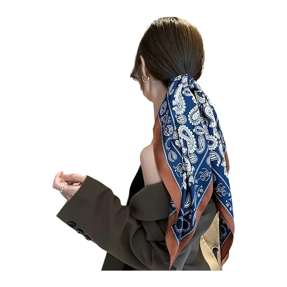 ربيع الخريف رقيقة الكورية نمط Ins مطبوعة هندسية وشاح الحرير جديد تنوعا الحجاب حقيبة التفاف وشاح حريري الزخرفية #6