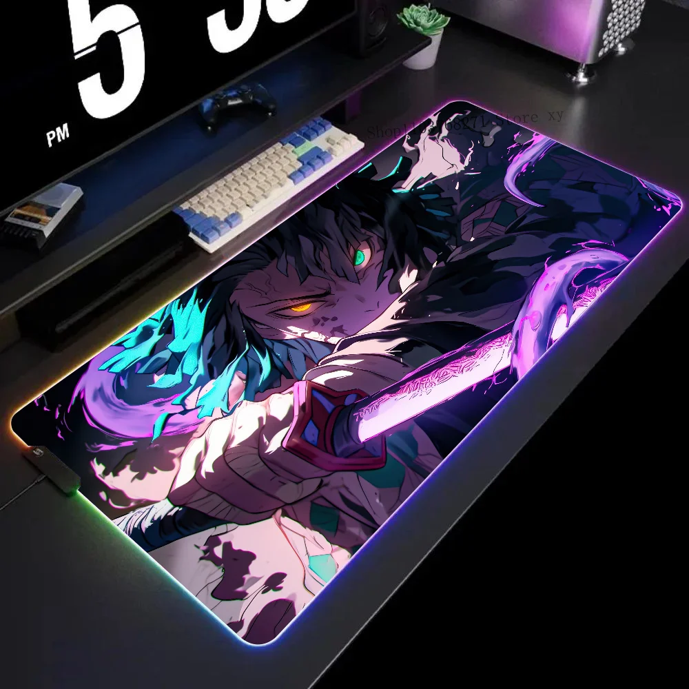 

Tanjiro Kamado Colorful Anime Mousepad XXL RGB Gaming Mouse Pads HD Black Gamer Accessories Large LED