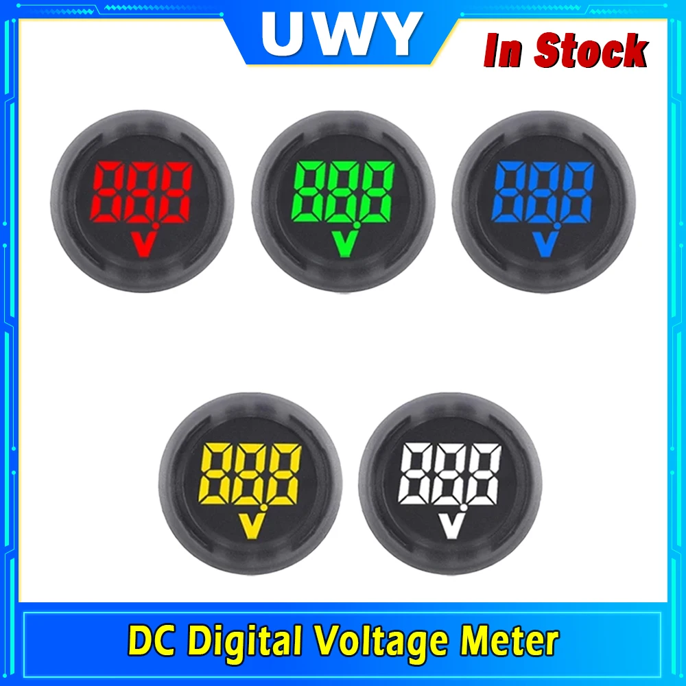 Round DC Digital Voltage Meter DC4V-100V LED Digital Display Voltmeter Panel Mount Voltage Tester Gauge