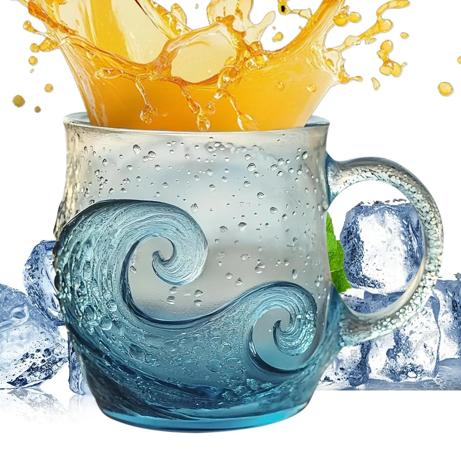 300 مللي مع مقبض كوب قهوة شفاف أكواب قهوة زجاجية زجاجة ماء تصميم موجة للأطفال بيت الشاطئ مكتب النساء الرجال الكبار المنزل #2