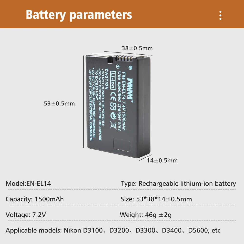 EN-EL14A Bateria EN-EL14 EN EL14 Battery for Nikon D3100 D3200 D3300 D3400 D3500 D5600 D5100 D5200 P7000 P7800 P7700