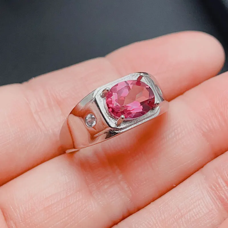 18K Gold Plated Silver Pink Topaz Ring 7mm*9mm 2ct Natural Topaz 925 Silver Jewelry for Men Classic Silver Men Jewelry