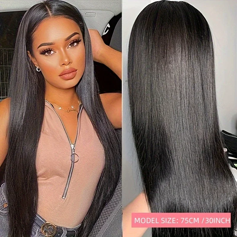 Brazilian Human Hair Wig Straight Lace Front Wig 200% Density Bleached Knots 100% Human Hair Wig 13X4X1 Lace Narutal Black Color